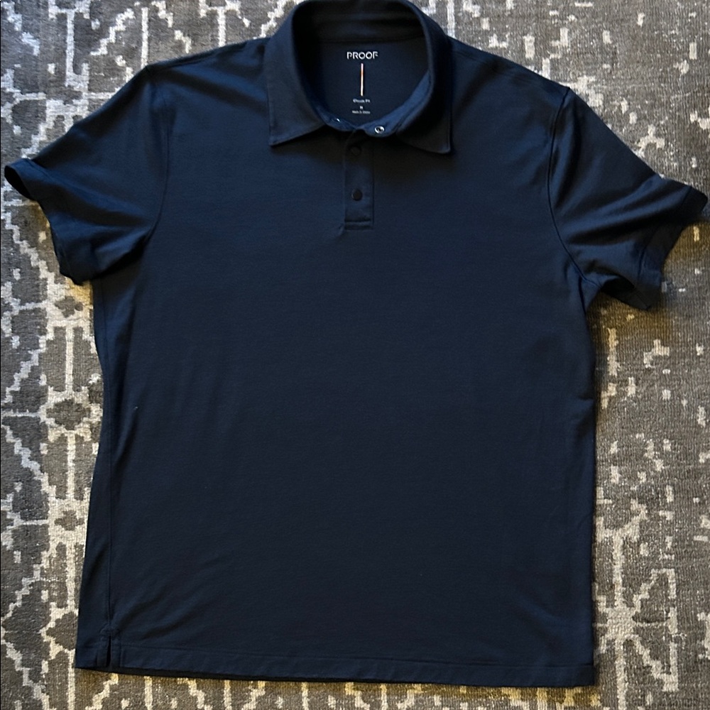 PROOF Navy Blue Merino Wool Polo Shirt - Picture 3 of 11